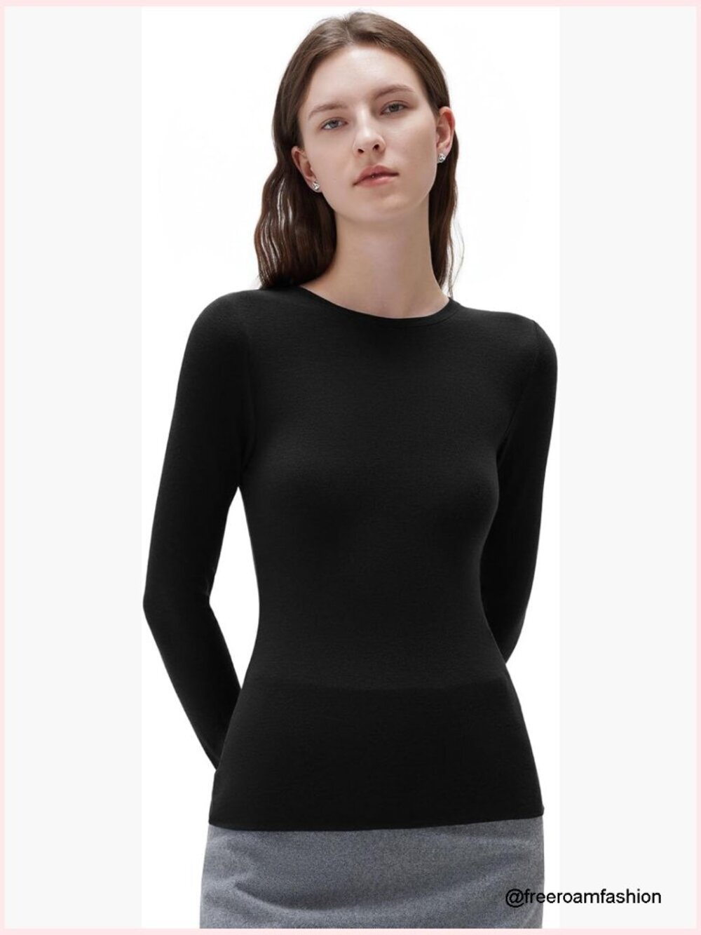 Cloud Cashmere Blend Crew Neck Fitted Long Sleeve Knit Top
